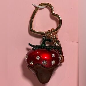 NIB Betsey Johnson Chocolate Covered Strawberry Bag Charm Keychain Coquette